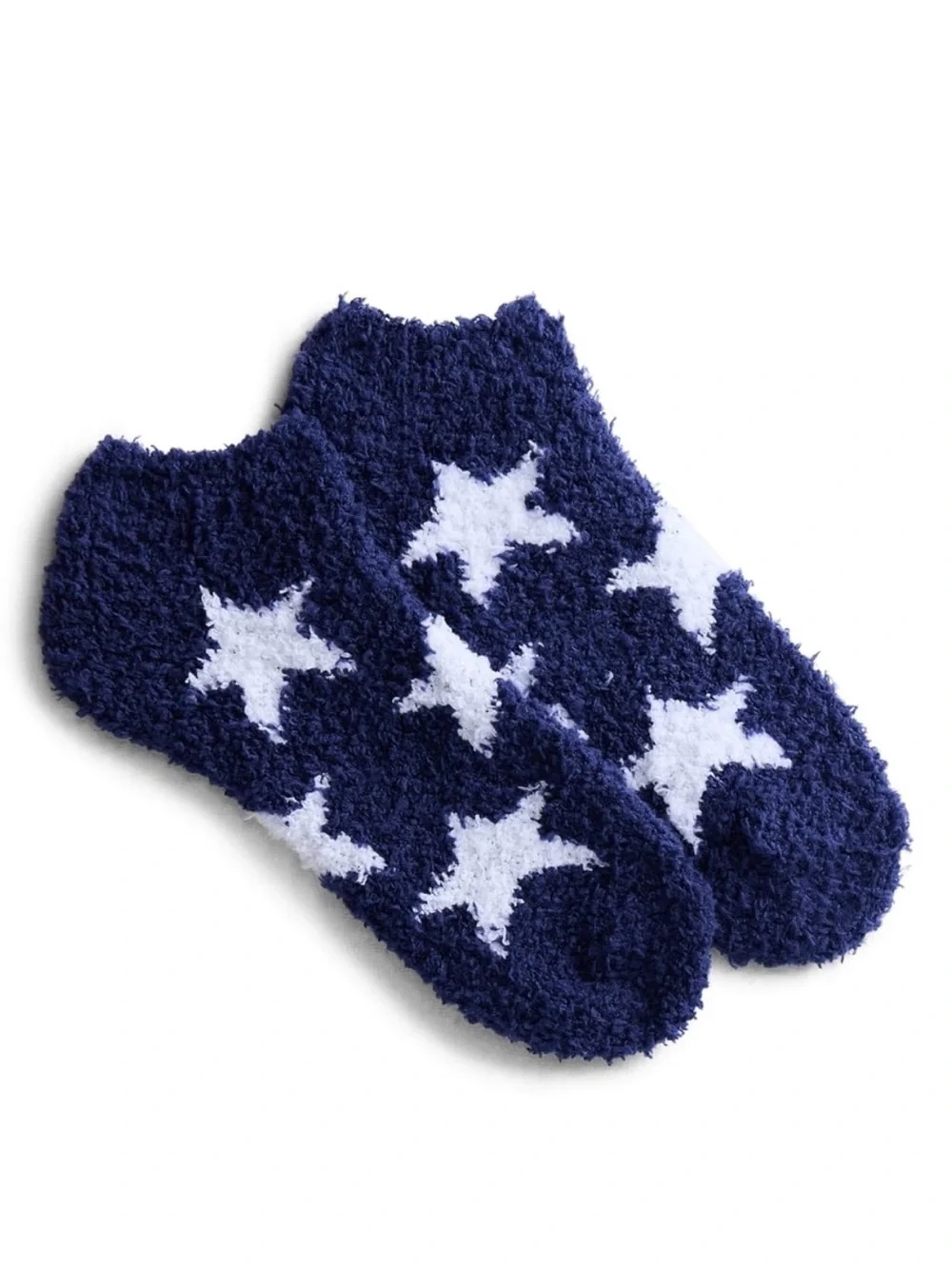 💫 $3 Two Pairs of Fuzzy Socks by No Boundaries ~ Blue with White Stars NWT